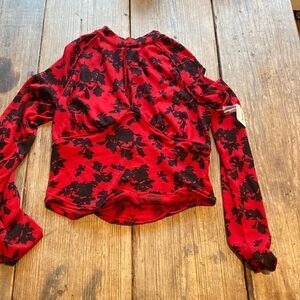 Free People Red Black Soft Dinner Party Blouse